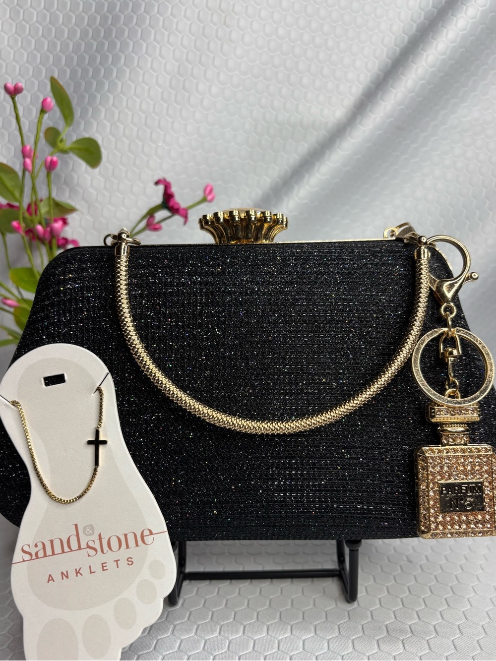 Elegant Black Glitter Evening Bag Bundle